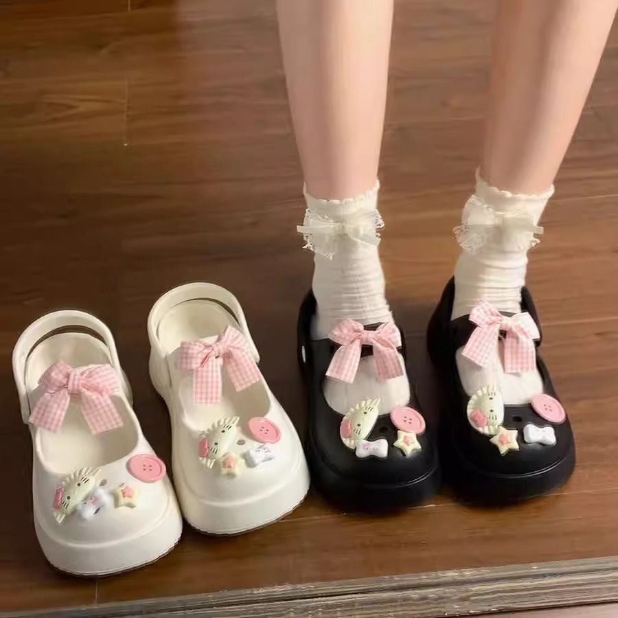 可爱卡通KT猫包头拖鞋女外穿2025年春夏季厚底踩屎感沙滩洞洞拖m