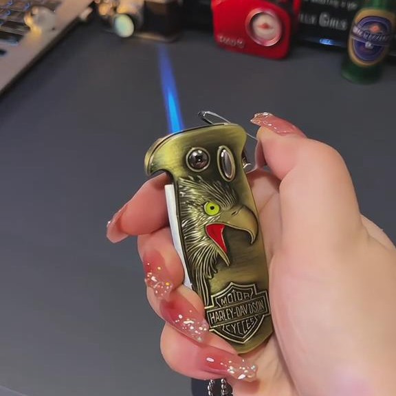 折叠刀打火机开瓶器金属直冲防风多功能可充气创意