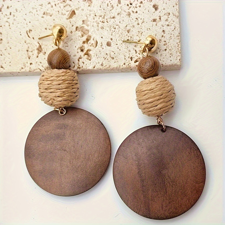铜合金木质耳饰 【木若春风】复古木质编织圆环耳环氛围感耳饰耳钉