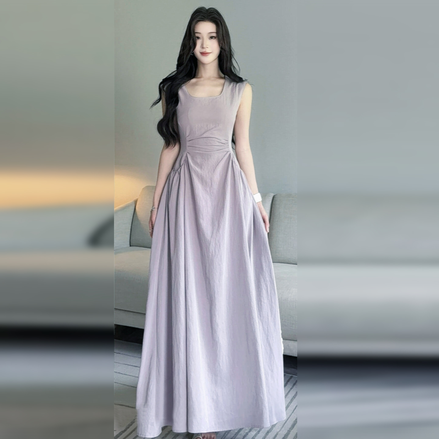 法式紫色无袖背心连衣裙高级感特别漂亮掐腰多巴胺穿搭长裙子女夏