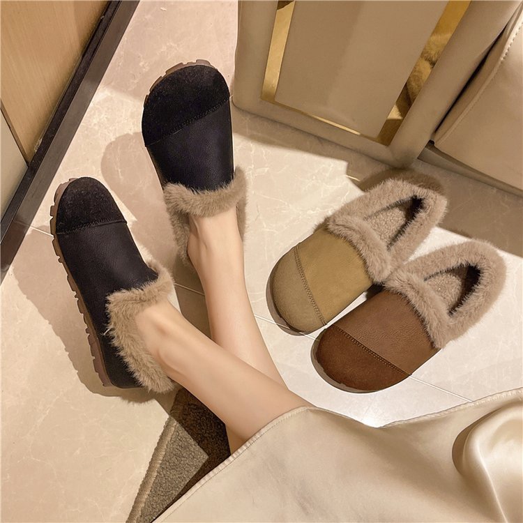 新品真皮芒果头不打脚加绒橡胶底柔软防滑拼接面防撞脚923b