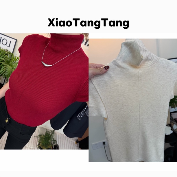 9100六羊毛 高领打底毛衣短袖款 小气质