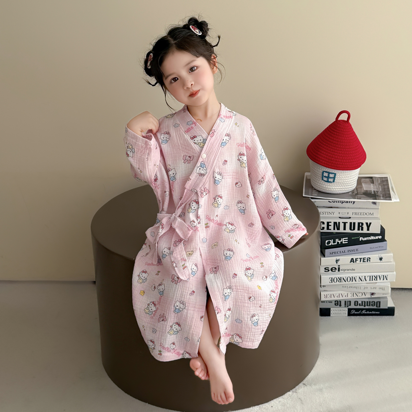 儿童睡袍女童春秋款2025新款长袖卡通猫宝宝睡衣家居服套装空调服