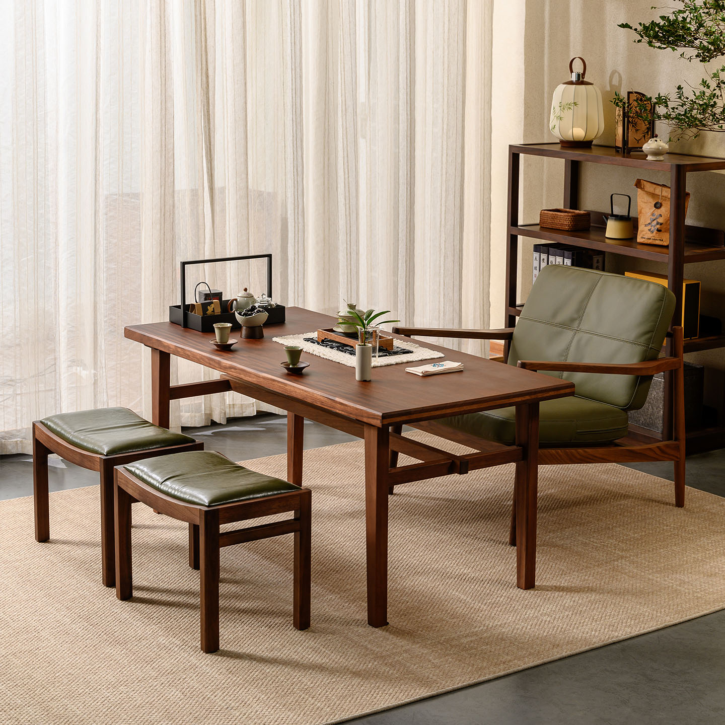 吉木语低坐姿桌椅缅甸黑胡桃木矮茶桌客厅家用禅意阳台小型泡茶桌