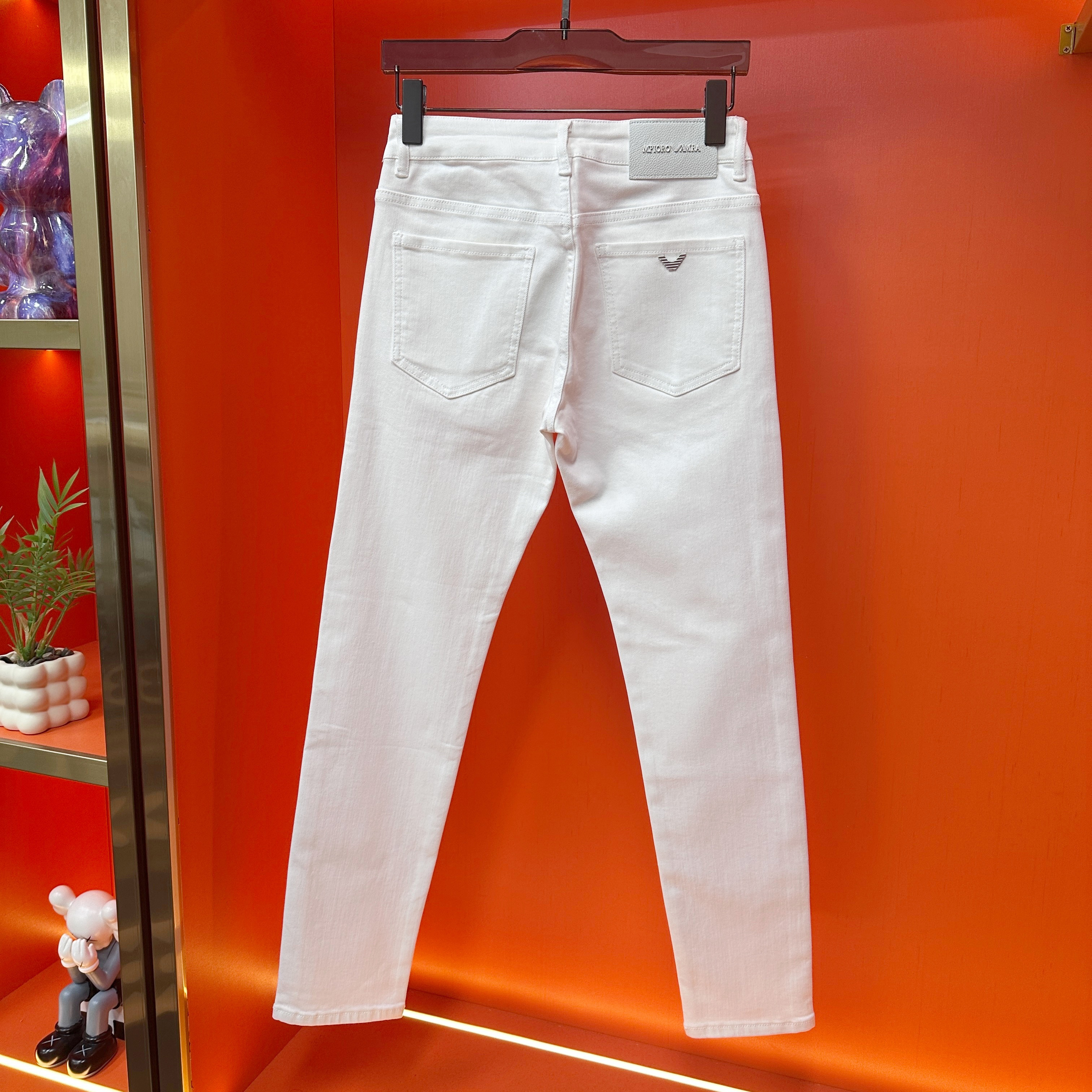 【九分/长裤】男士白色牛仔裤弹力修身显瘦长裤轻奢男装商务休闲