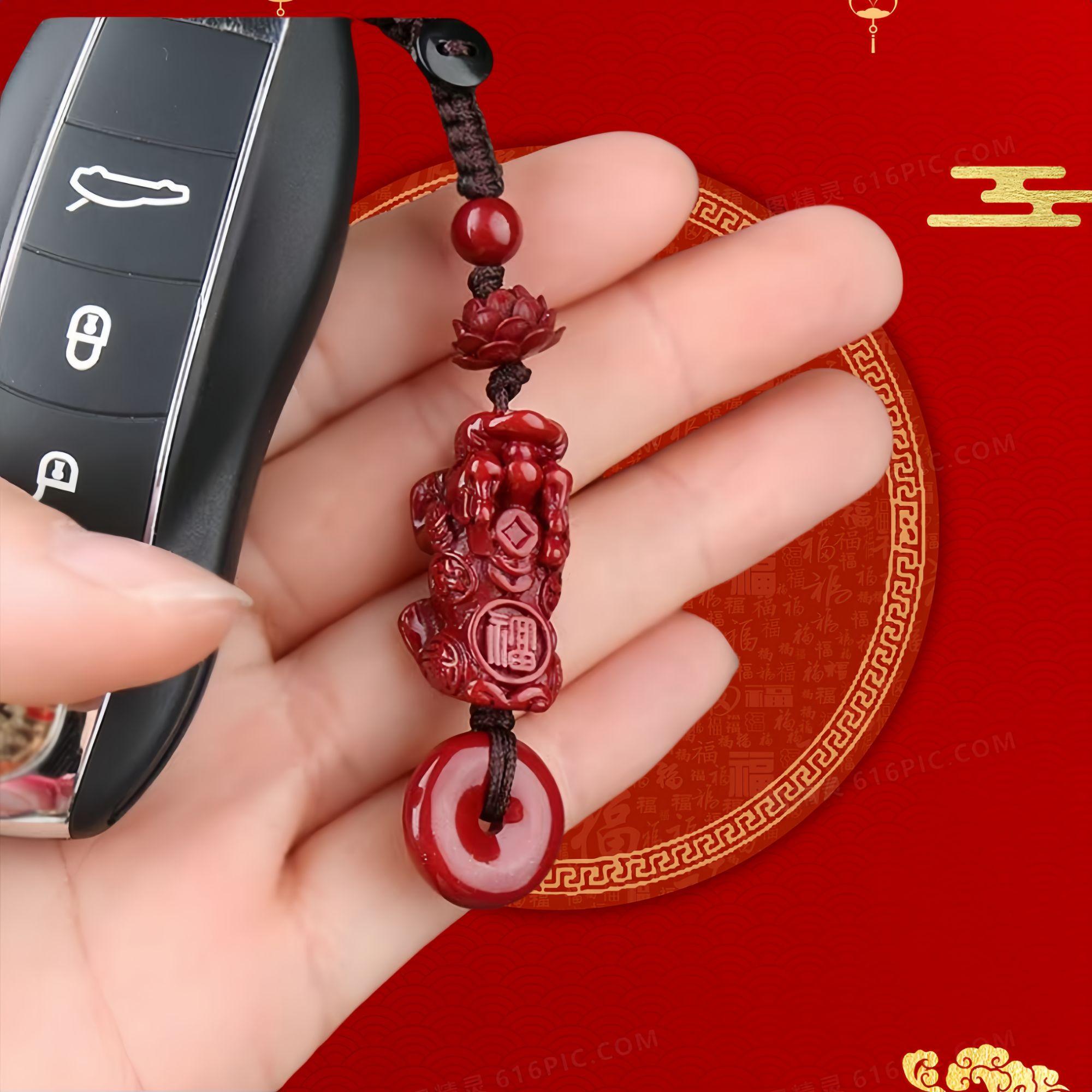 师傅推荐乙巳青蛇年朱砂貔貅精致饰品钥匙扣挂件莲花挂饰