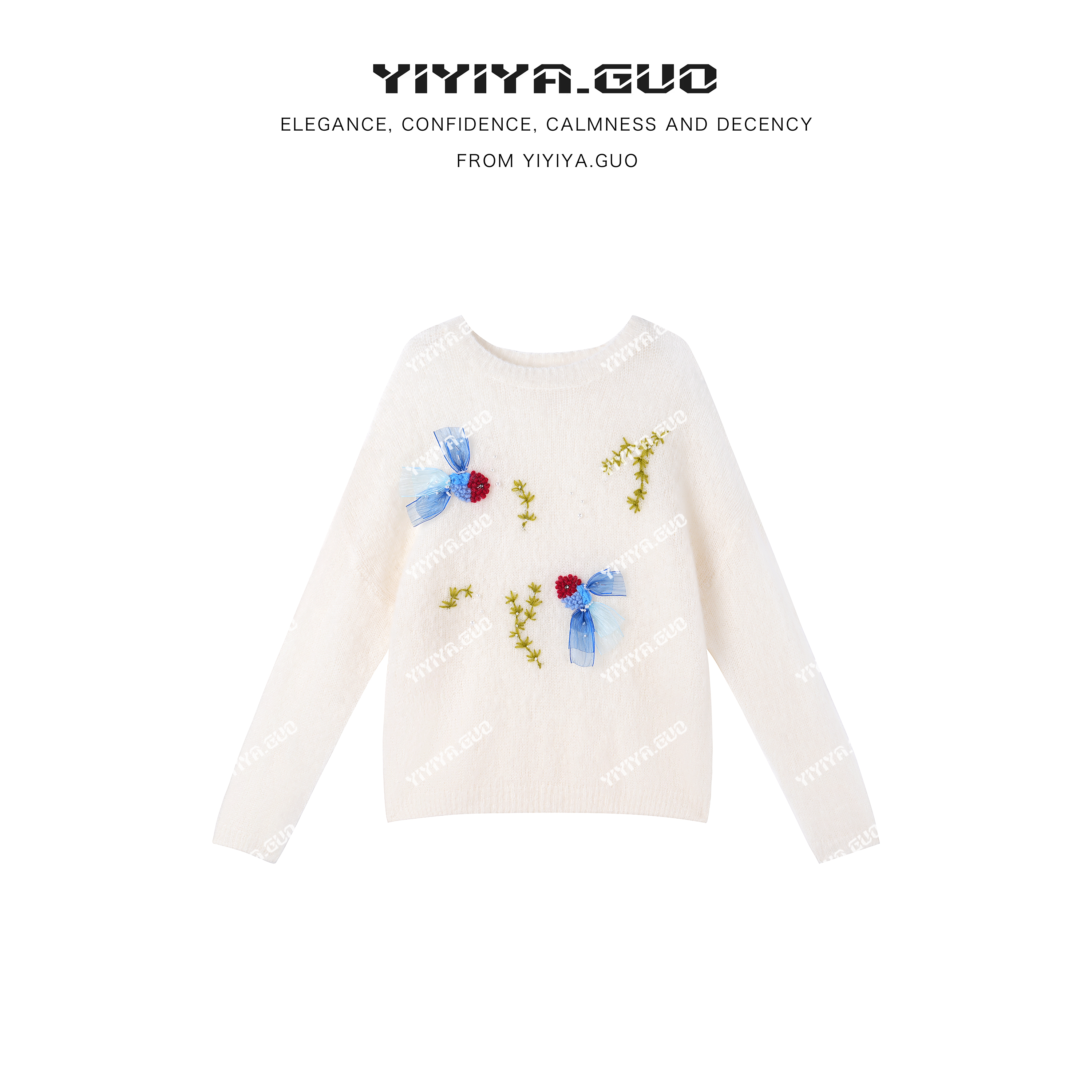 yiyiya.Guo艺艺吖【海洋锦鲤】圆领针织拼接刺绣刺绣上衣090154SS52