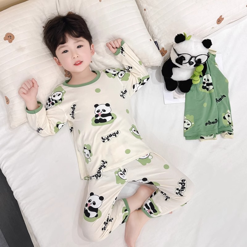 男童春夏睡衣莫代尔薄款空调服2025新款宝宝长袖男孩家居服套装