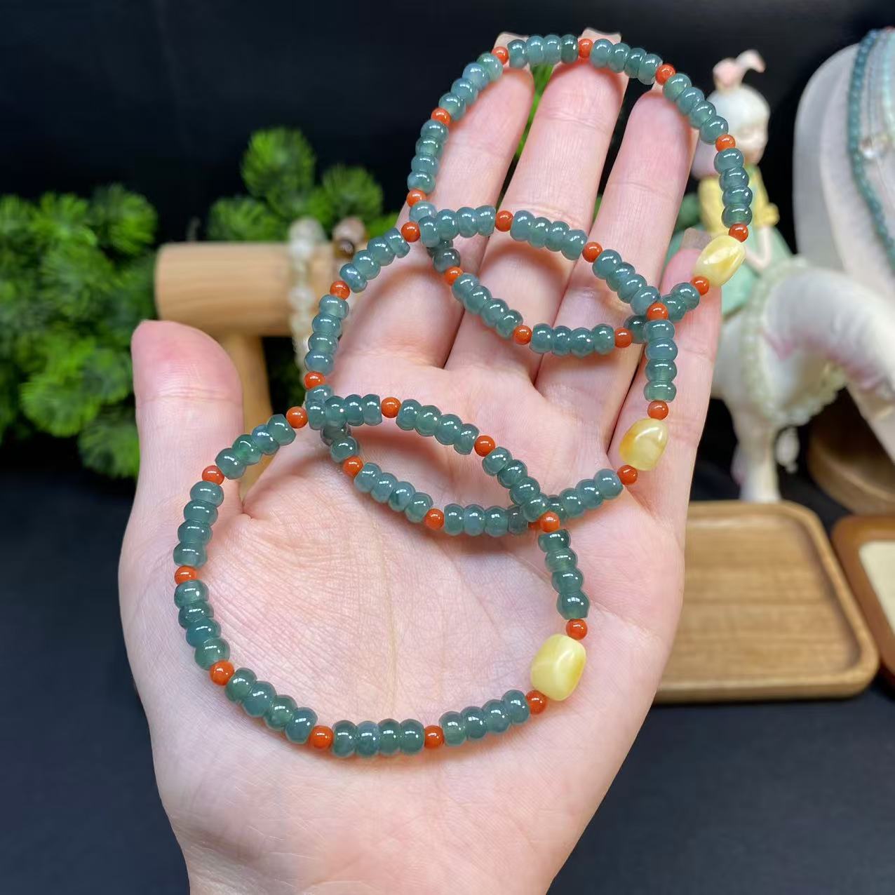 【翡翠算盘手串】A1117搭配南红蜜蜡路路通时尚百搭手串多样性发一