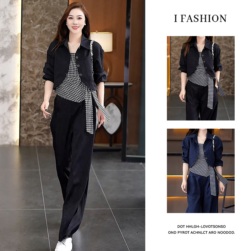 宽松慵懒通勤休闲套装女2025春秋新款开衫外套吊带阔腿裤三件套