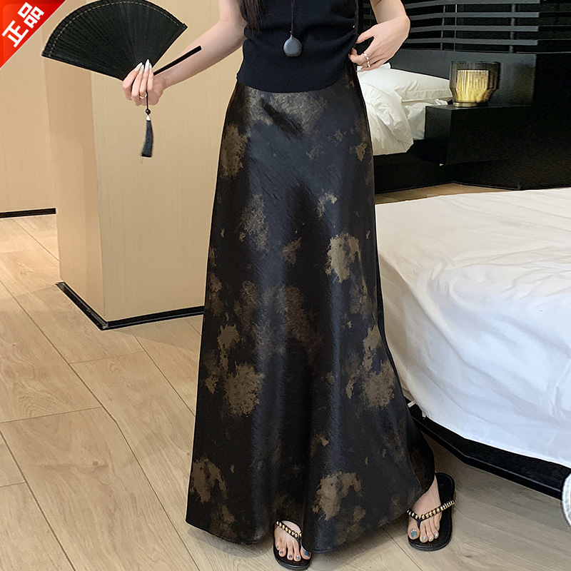 正品2025夏季新款后妈裙新中式缎面国风半身裙子女包臀鱼尾裙显瘦