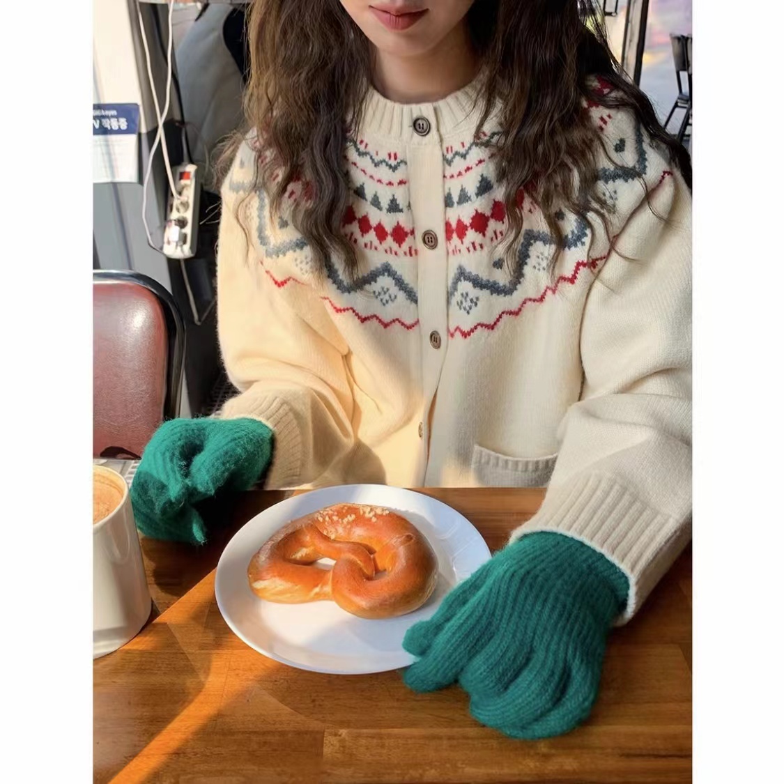 小个子复古费尔岛针织开衫秋冬宽松外穿毛衣百搭长袖韩系外套