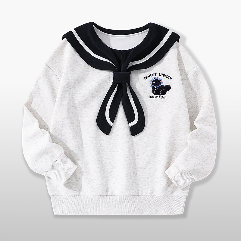 女童学院风卫衣加绒加厚青少年海军领衣服初中生女孩衣服超好看潮