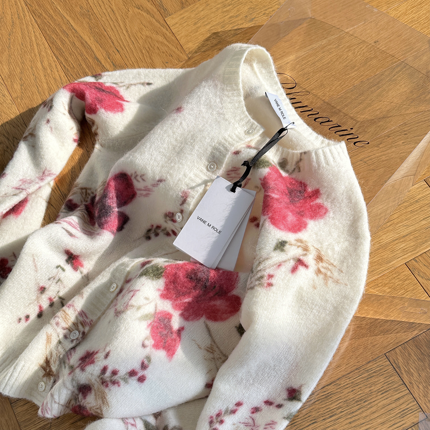 Vane｜“Olivia”  法式雾感晕染玫瑰羊驼毛开衫毛衣～