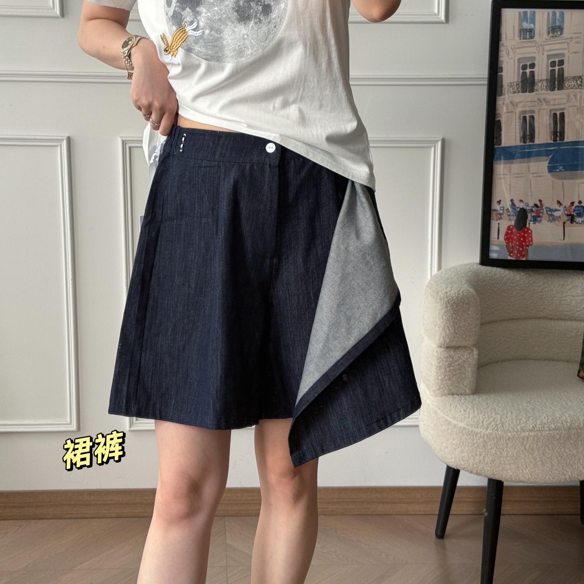 美亚恩NANA夏季高腰复古时髦不规则牛仔裙裤！不易掉色！C0411
