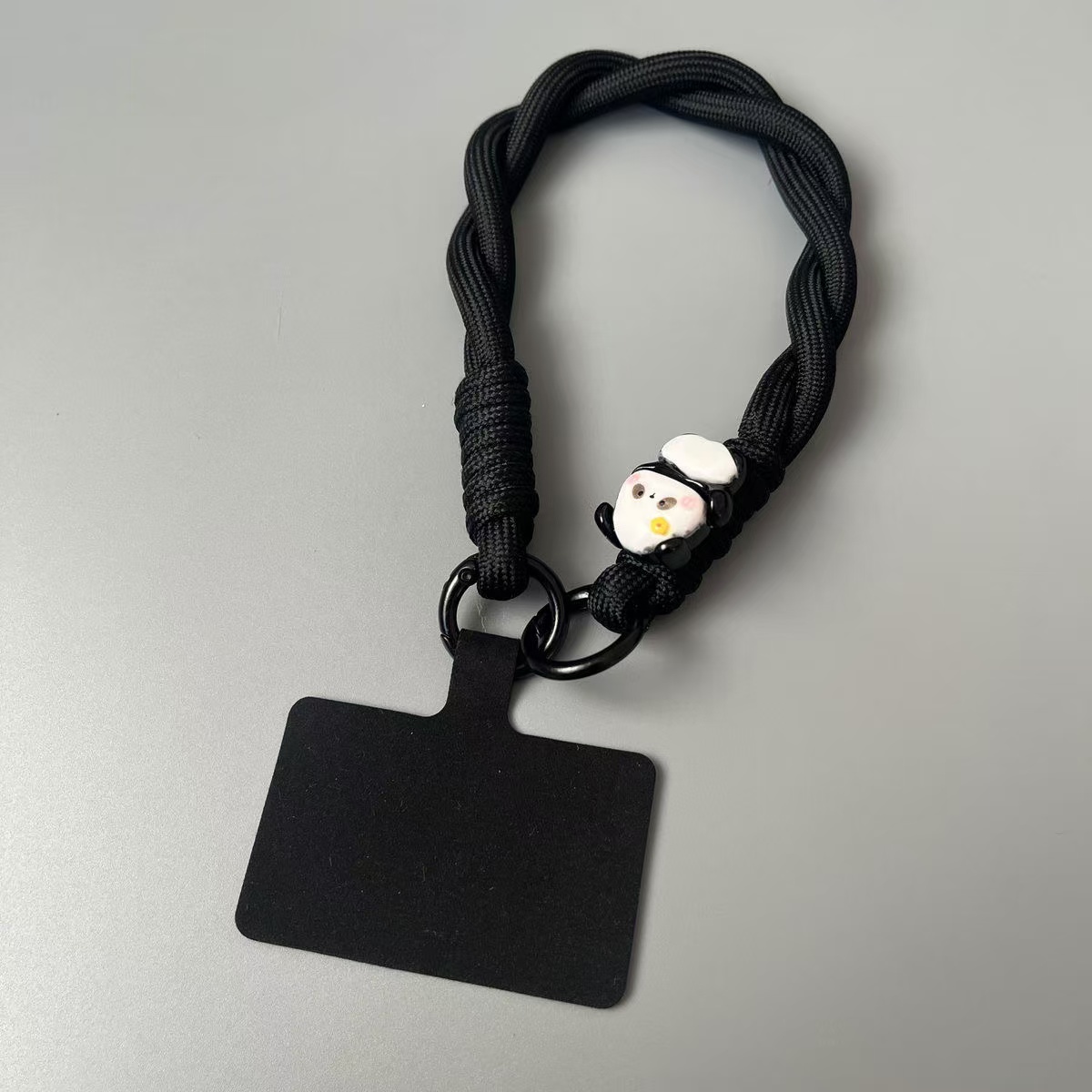 可爱熊猫手腕挂绳手机挂件女黑色ccd相机背包挂链钥匙扣通用防丢