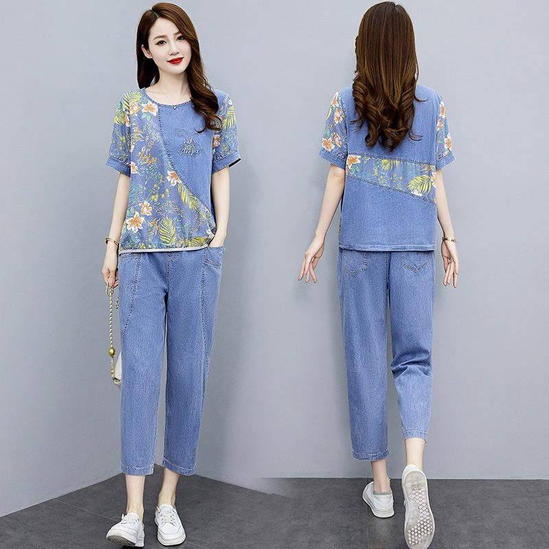 天丝牛仔套装女2025夏新款漂亮上衣宽松显瘦时尚九分裤薄款两件套
