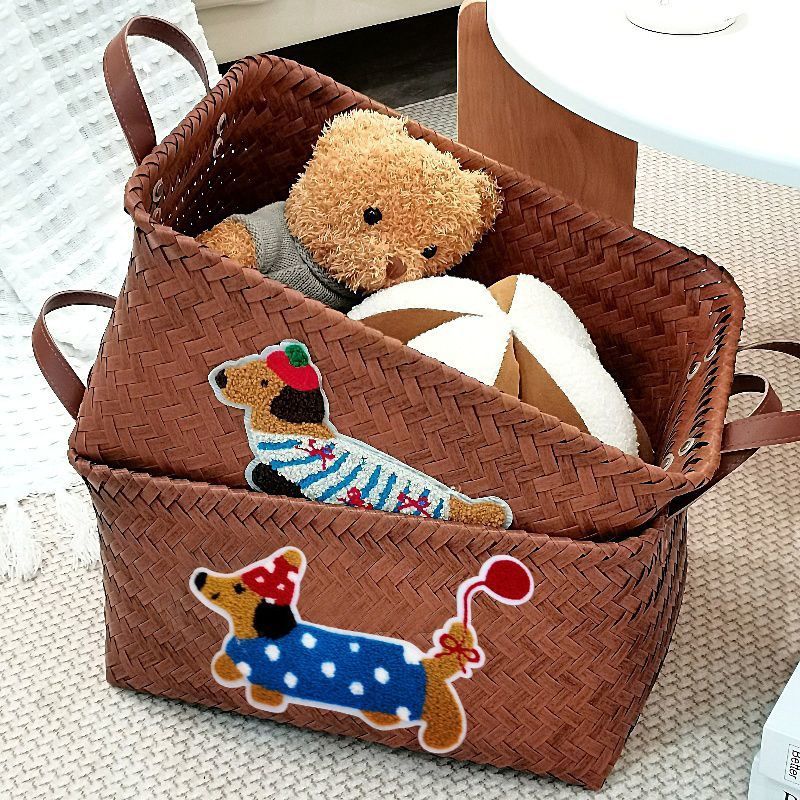 火爆腊肠狗收纳筐美式复古仿藤收纳筐玄关卧室浴室脏衣篮新款jl