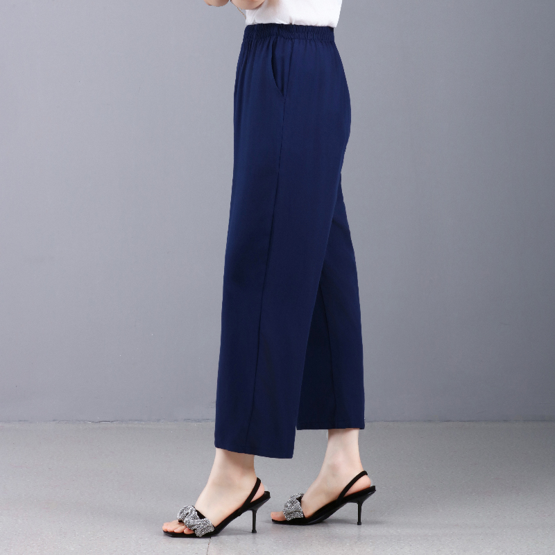 小个子夏季棉绸女裤八分裤高腰休闲直筒裤宽松薄款垂感显瘦妈妈裤