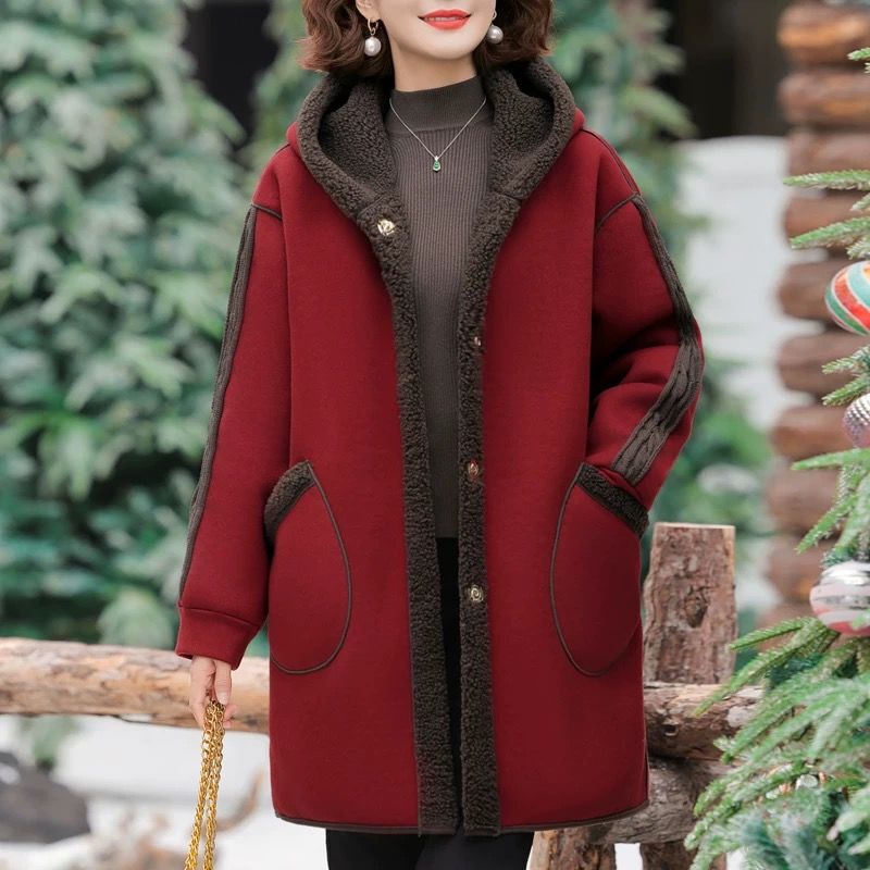 中年妈妈冬装加绒外套2025新款颗粒绒棉衣中老年女装冬季加厚棉袄