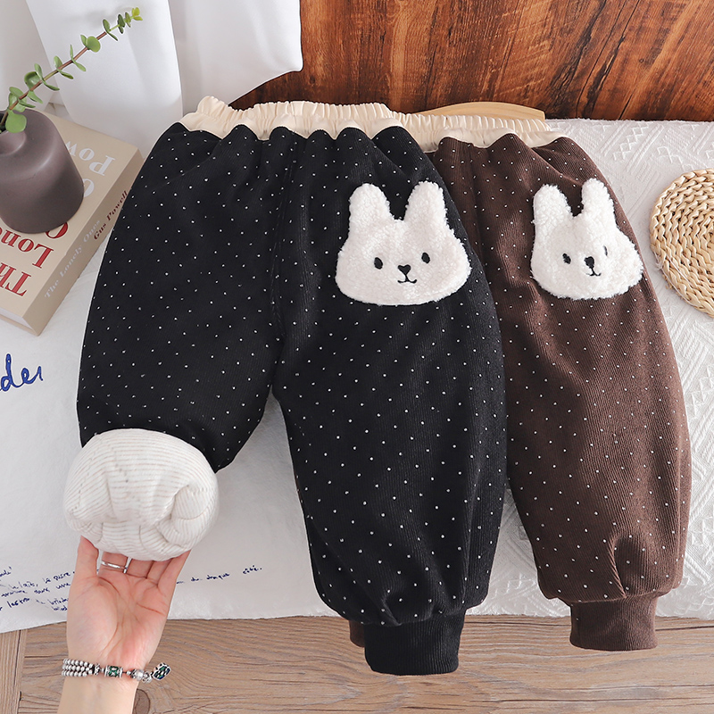 女童加厚棉裤一条过冬新款宝宝可爱加绒北方三层夹棉裤子外穿厚实