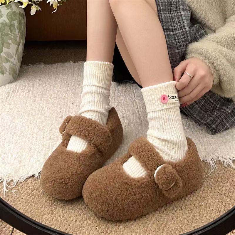 时尚气质白色小香风加绒增高毛毛鞋女秋冬新款保暖玛丽珍软底棉鞋