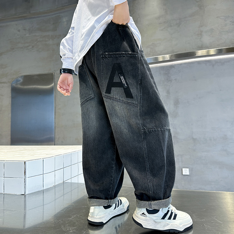 [秋款尚新]男童牛仔裤秋装休闲潮流款中大童帅气时髦宽松牛仔长裤