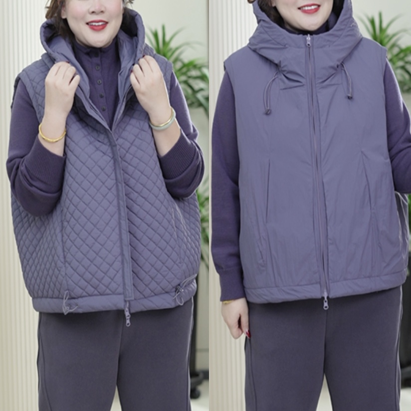 【两面穿】连帽气泡绗棉马甲菱格轻盈保暖大码茧型工装无袖棉服女潮