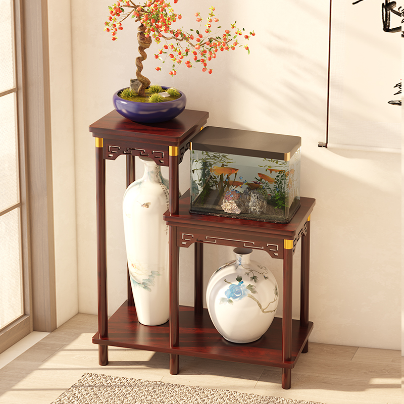实木花架家用落地式新中式花台客厅阳台绿萝展示架室内盆栽摆放架