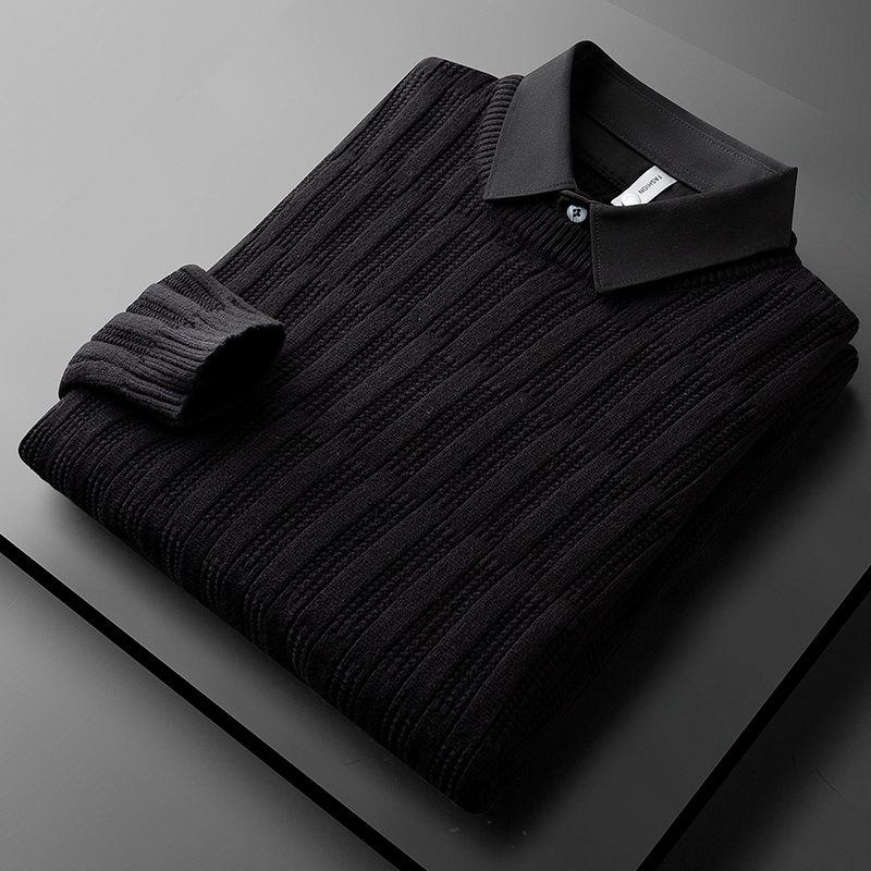TXV轻奢冬季厚款保暖假两件衬衫领毛衣男修身商务休闲针织衫男士