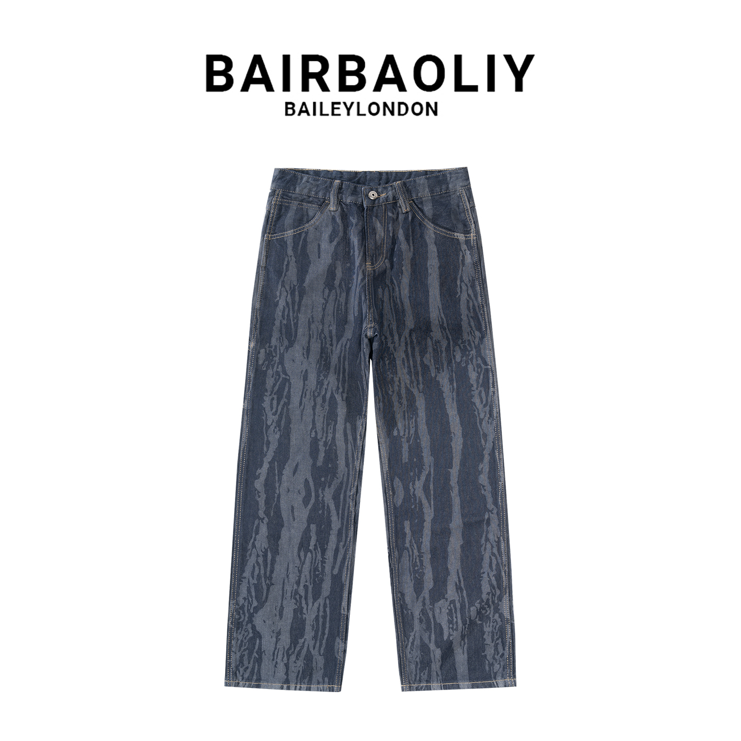 BAIRBAOLIY美式复古高端设计感微宽松扎染水墨油画质感直筒牛仔裤