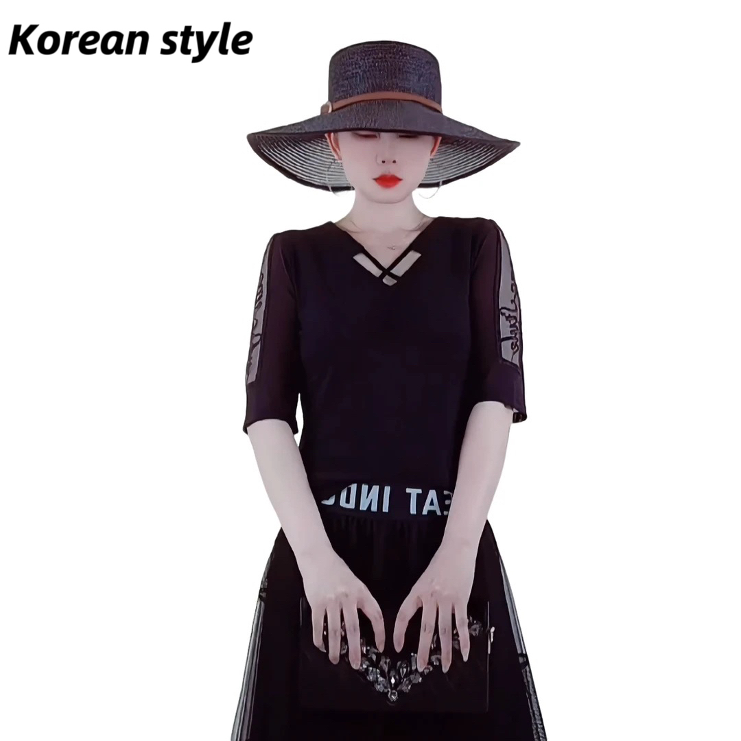 【正品断码清货】2804A镂空性感风V领上衣舒适T恤夏季减龄显瘦小衫