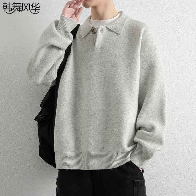 韩舞风华毛衣男款领加厚宽松休闲毛衣男秋冬季老钱风亨利领针织衫