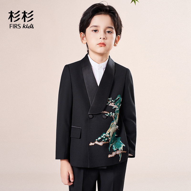 FIRS kids/杉杉男刺绣纯色单排扣西服小西装婚礼套装小西服礼服