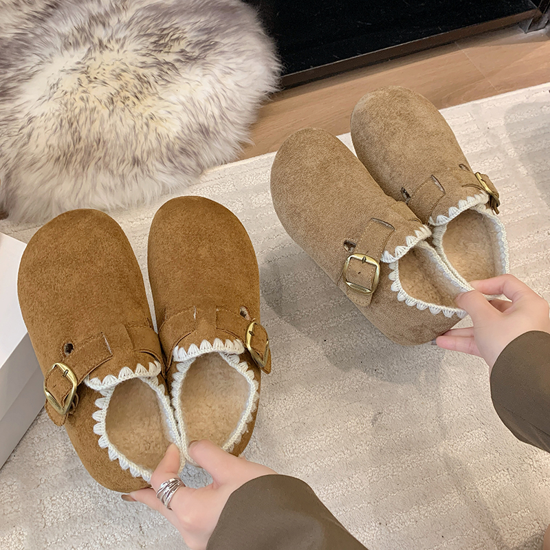 【25秋冬新款】厚底内增高全包勃肯鞋一脚蹬豆豆鞋单鞋保暖加绒女鞋