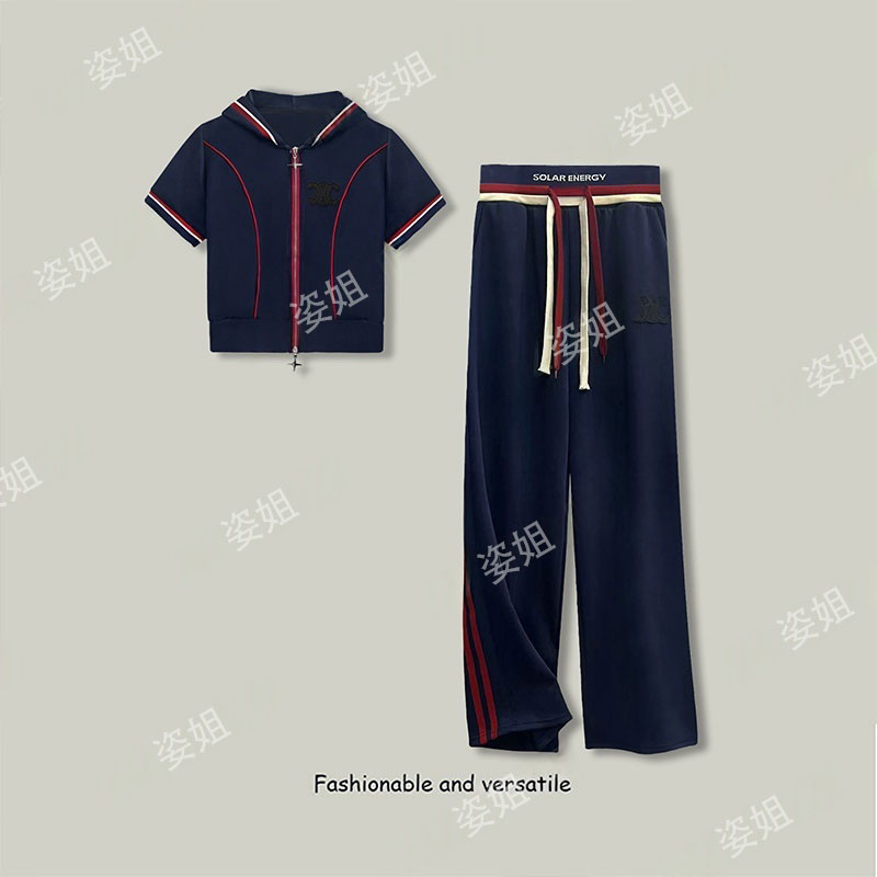 休闲百搭套装女2025夏季新款拉链撞色拼接设计感气质显瘦两件套女