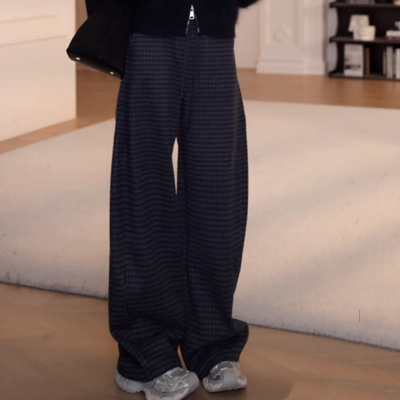 2025新款女款秋季格子阔腿裤慵懒风高腰显瘦宽松百搭显瘦直筒长裤