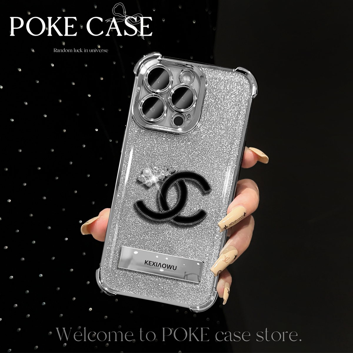 银色四角电镀防摔c贴件适用苹果华为荣耀OPPO小米vivo支架手机壳