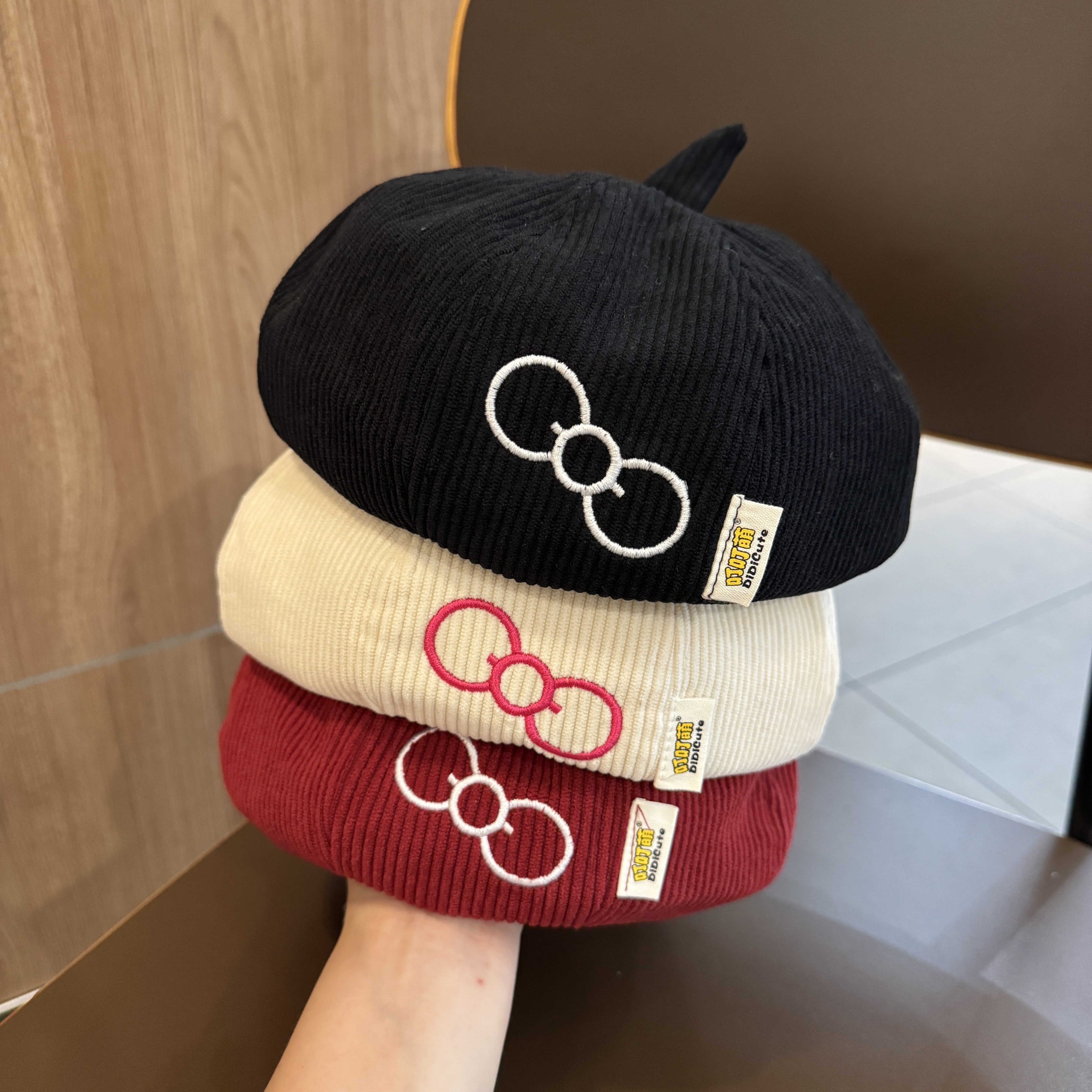 MIDIXIN/米迪昕儿童帽子秋冬灯芯绒贝雷帽女宝宝韩版百搭画家帽