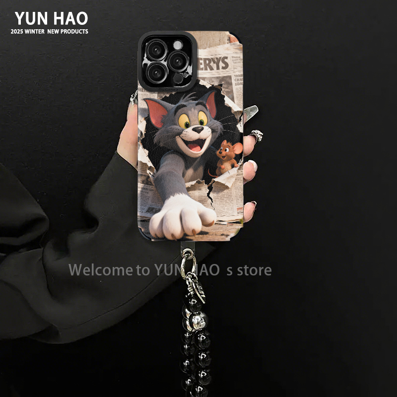 猫和老鼠适用苹果17vivo华为oppo小米15瞳眼全包小羊皮手机壳女款