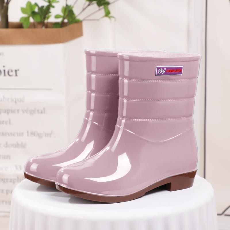中筒雨鞋女士防水防滑雨靴加绒保暖劳保工作胶鞋女洗衣厨房半桶鞋