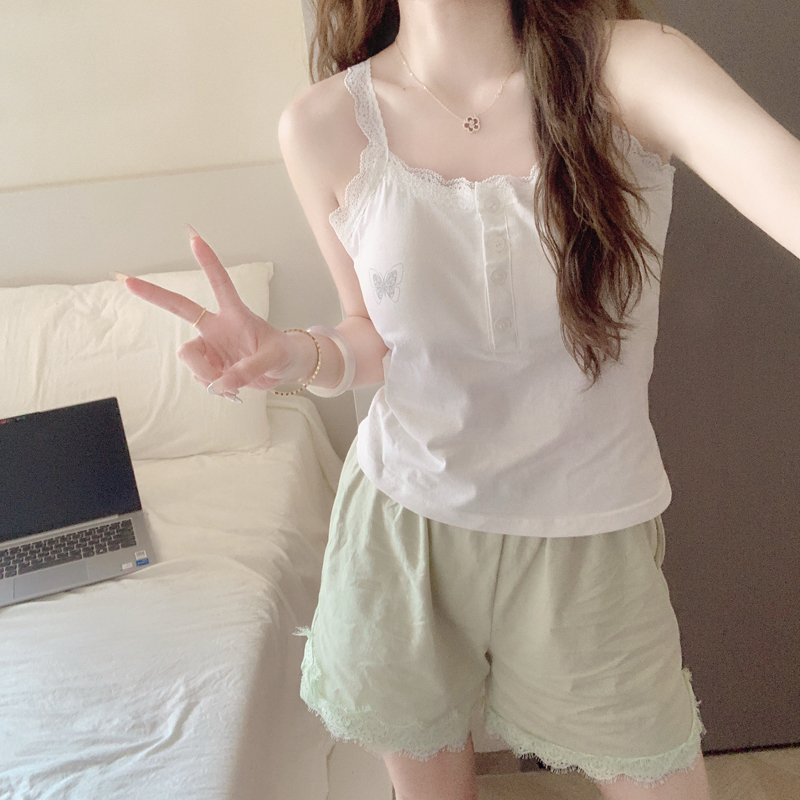 【带胸垫一体】睡衣女士夏季2025新款吊带短裤纯棉纯欲风家居服套装