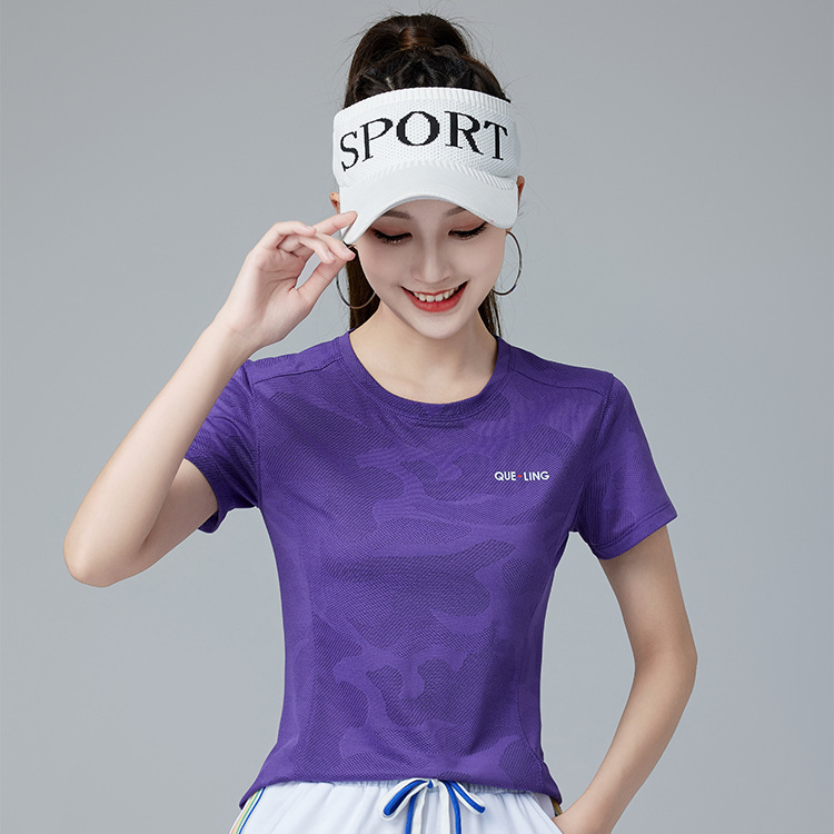 2025夏季新款短袖网眼速干运动T恤女士修身跳操健身操户外跑步衣