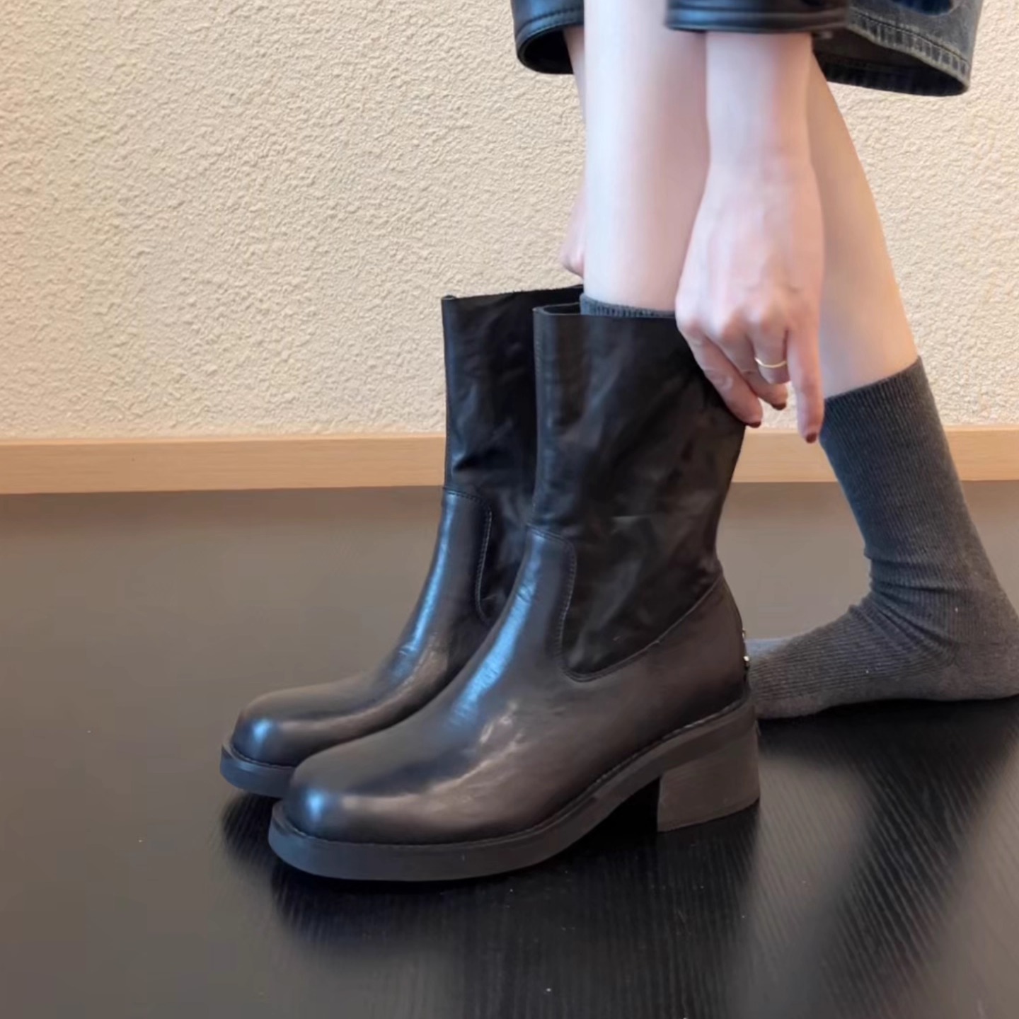 Pokoy-5.5cm气质百搭复古不过膝骑士靴高筒靴秋冬季