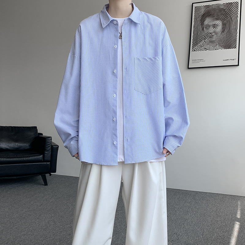 Wassup TIDE春秋款男女同款衬衫条纹长袖韩版外套显干净山本风