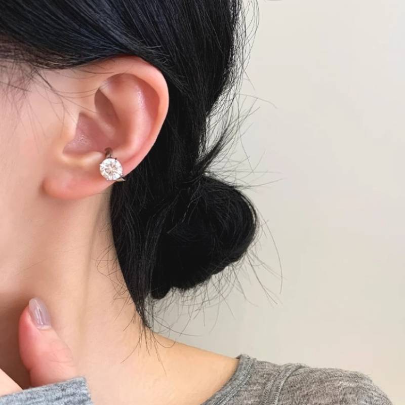 纯铜耳饰 爆闪锆石耳骨夹女日常通勤百搭气质无耳洞耳夹轻奢高级