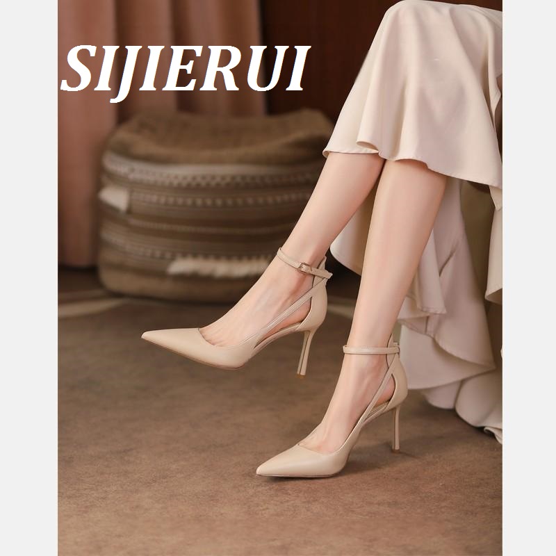 SIJIERUI尖头高跟鞋女2025年夏季新款一字扣带气质细跟法式凉鞋女