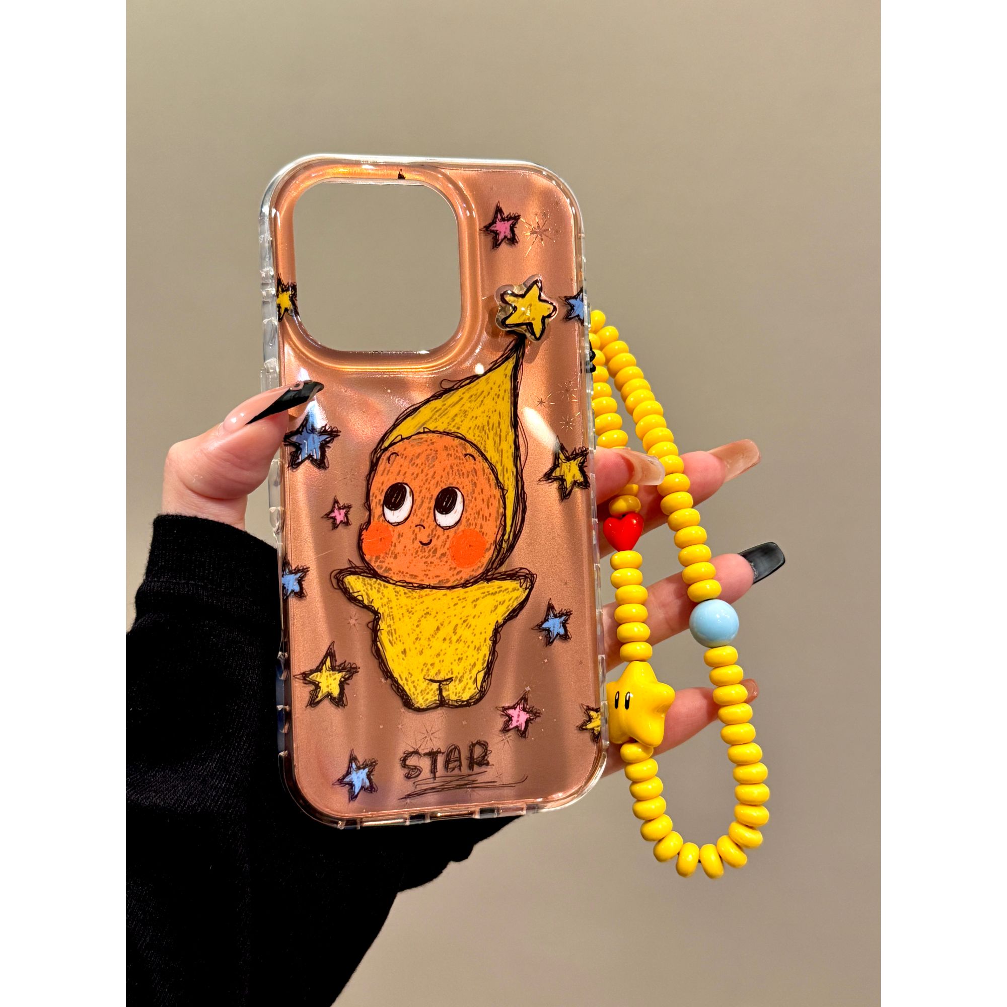 适用苹果iphone17promax炫彩涂鸦星星16pro链条15ins可爱14手机壳