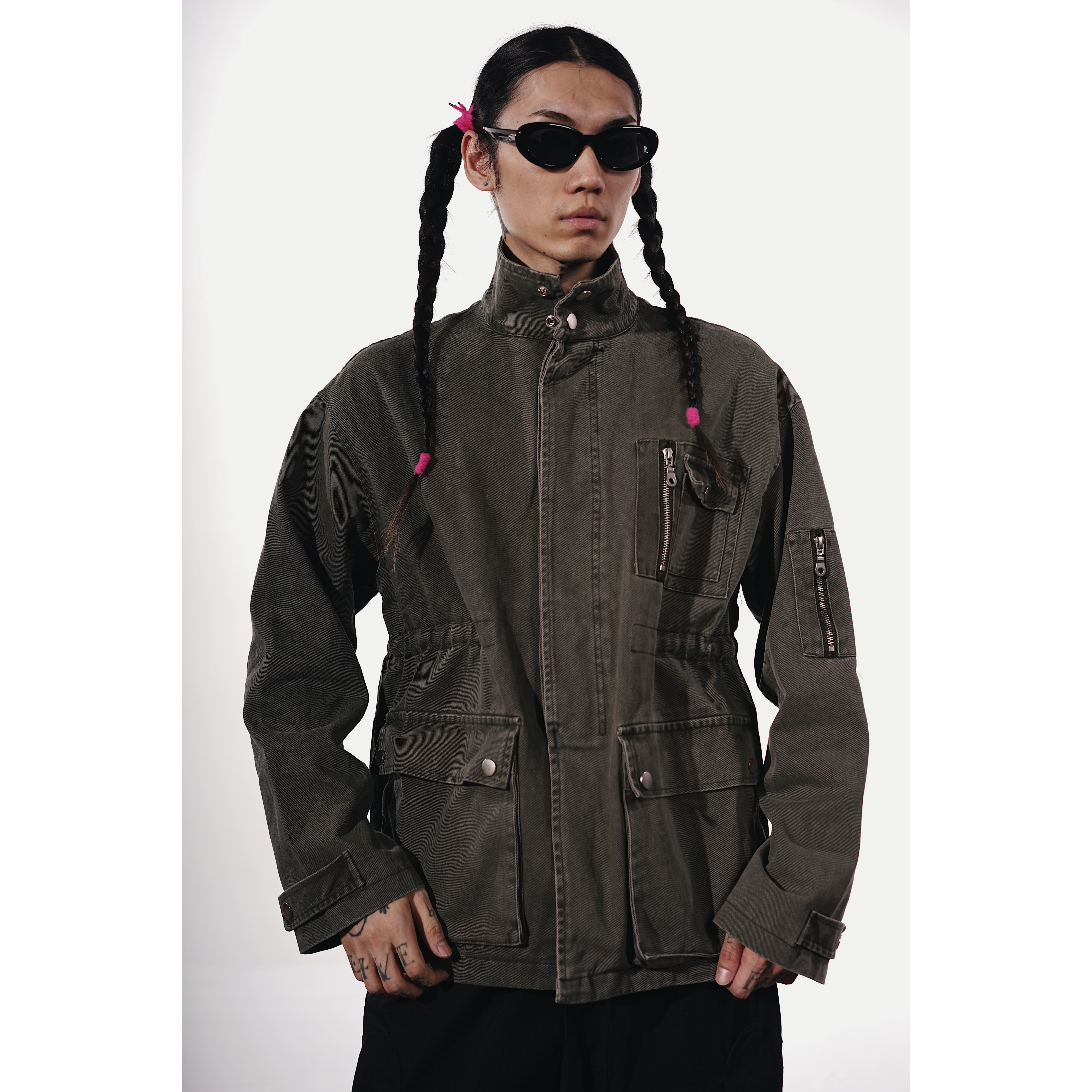 凯尔MAX复古经典猎装宽松可束腰户外口袋洗水工装中长款夹克外套