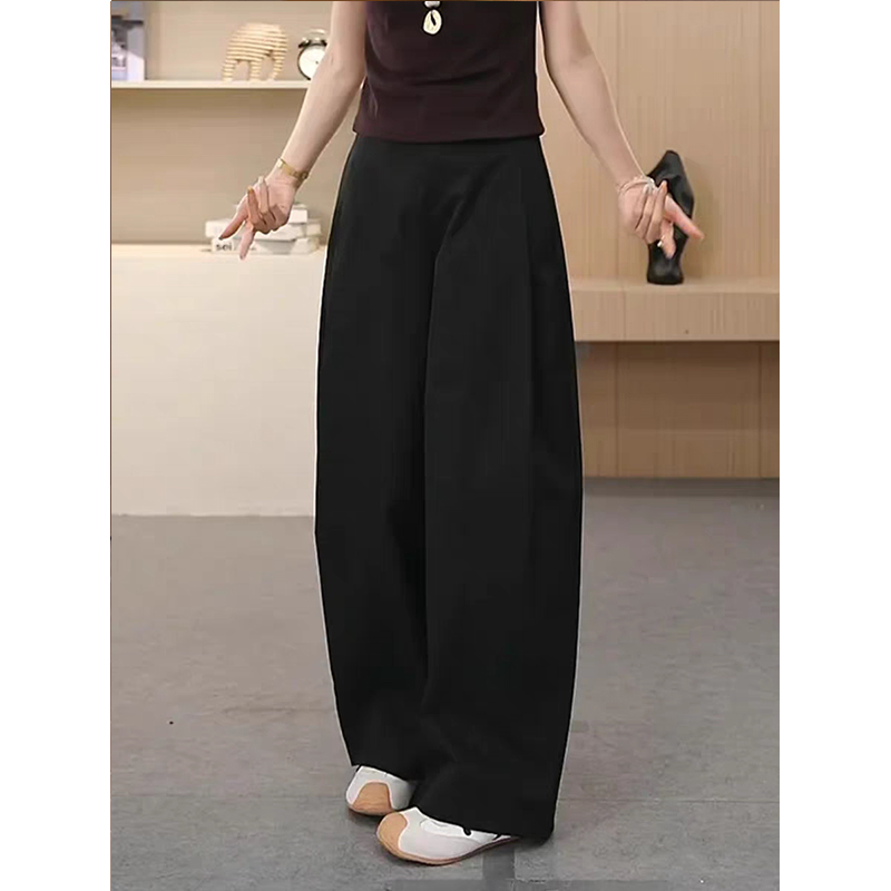 拉夏贝尔时尚休闲阔腿裤女2025年秋季新款高腰宽松显瘦百搭弯刀裤